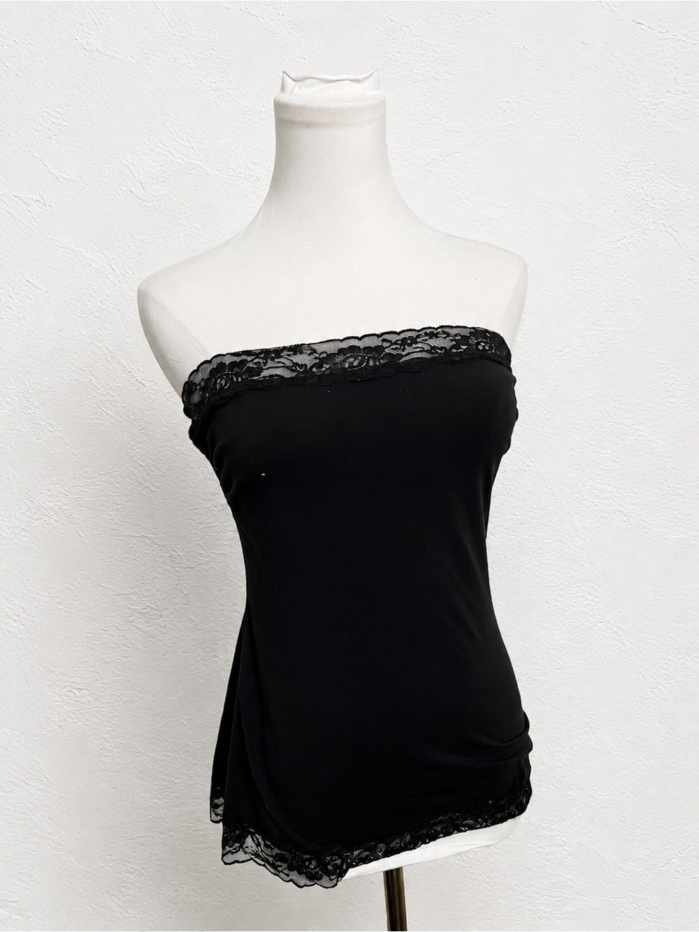 Vintage Black Lace Trim Tube Top Fairycore Y2K Coquette Camisole M
